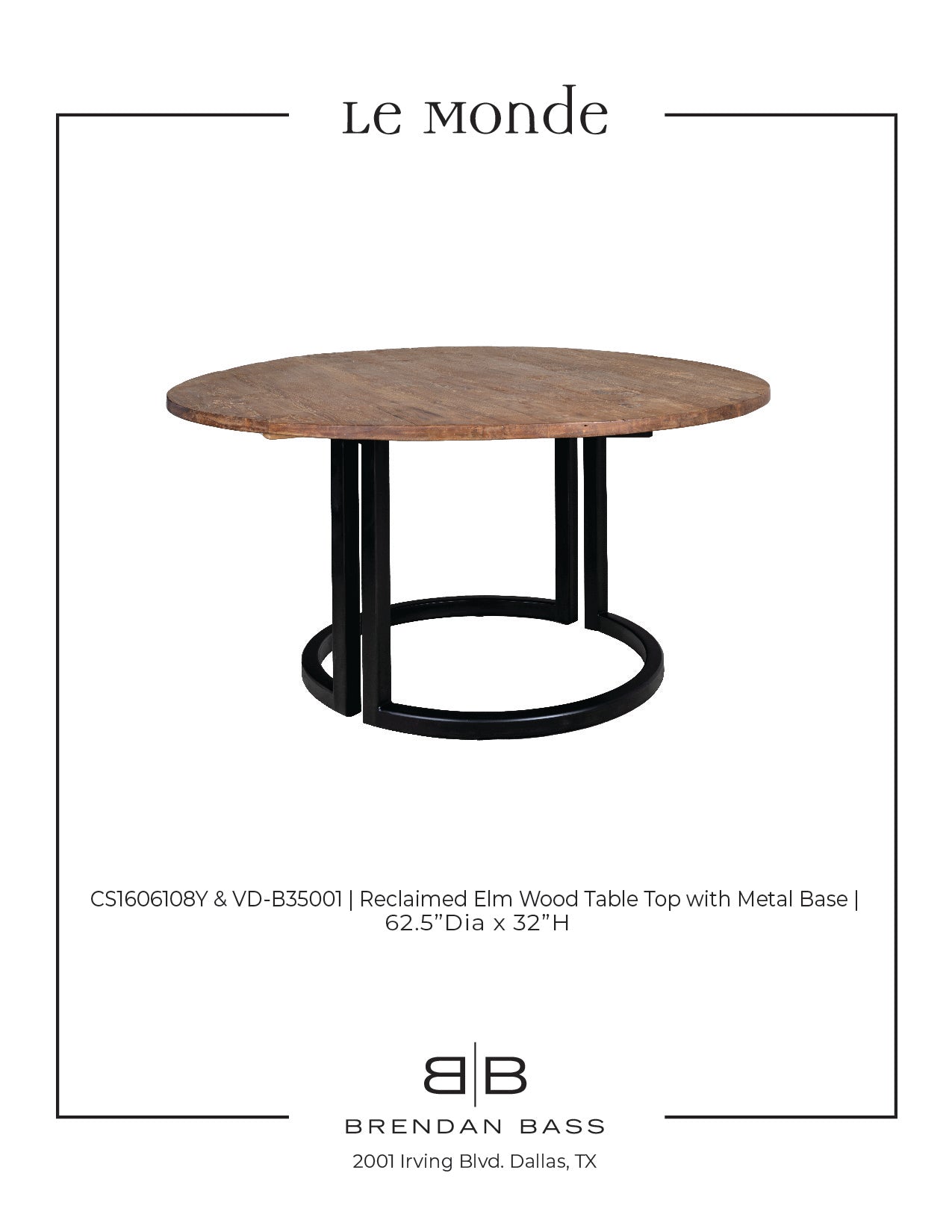 Reclaimed Elm Wood Table w/ Metal Base
