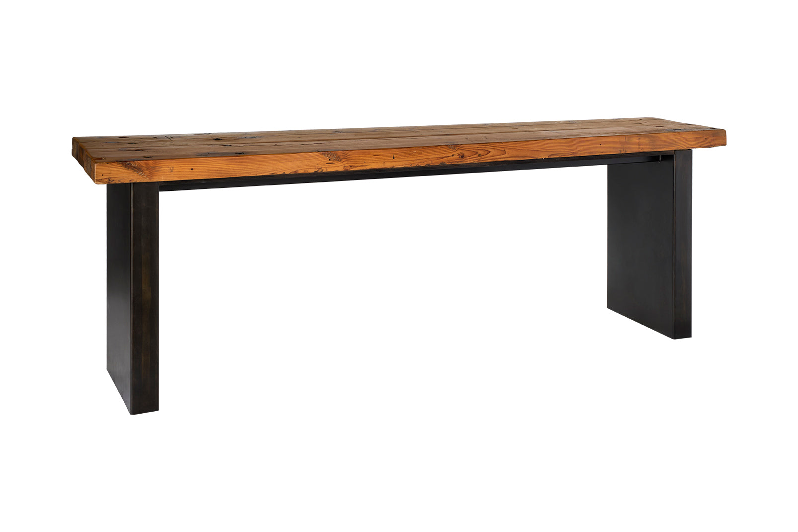 Wood Plank Top on Patinaed Steel Base Console