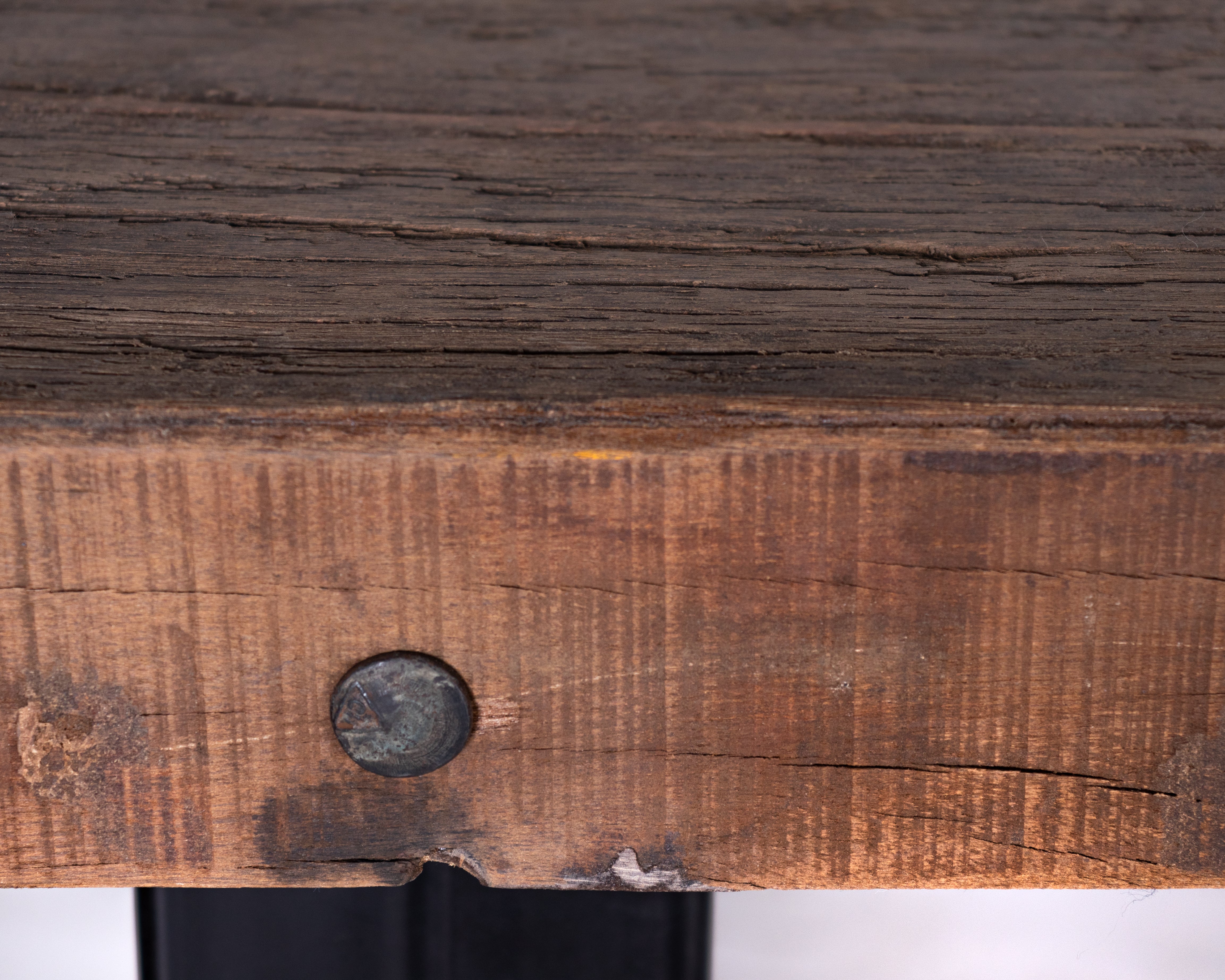 Reclaimed Elm Top on Ebonized Steel Base Dining Table