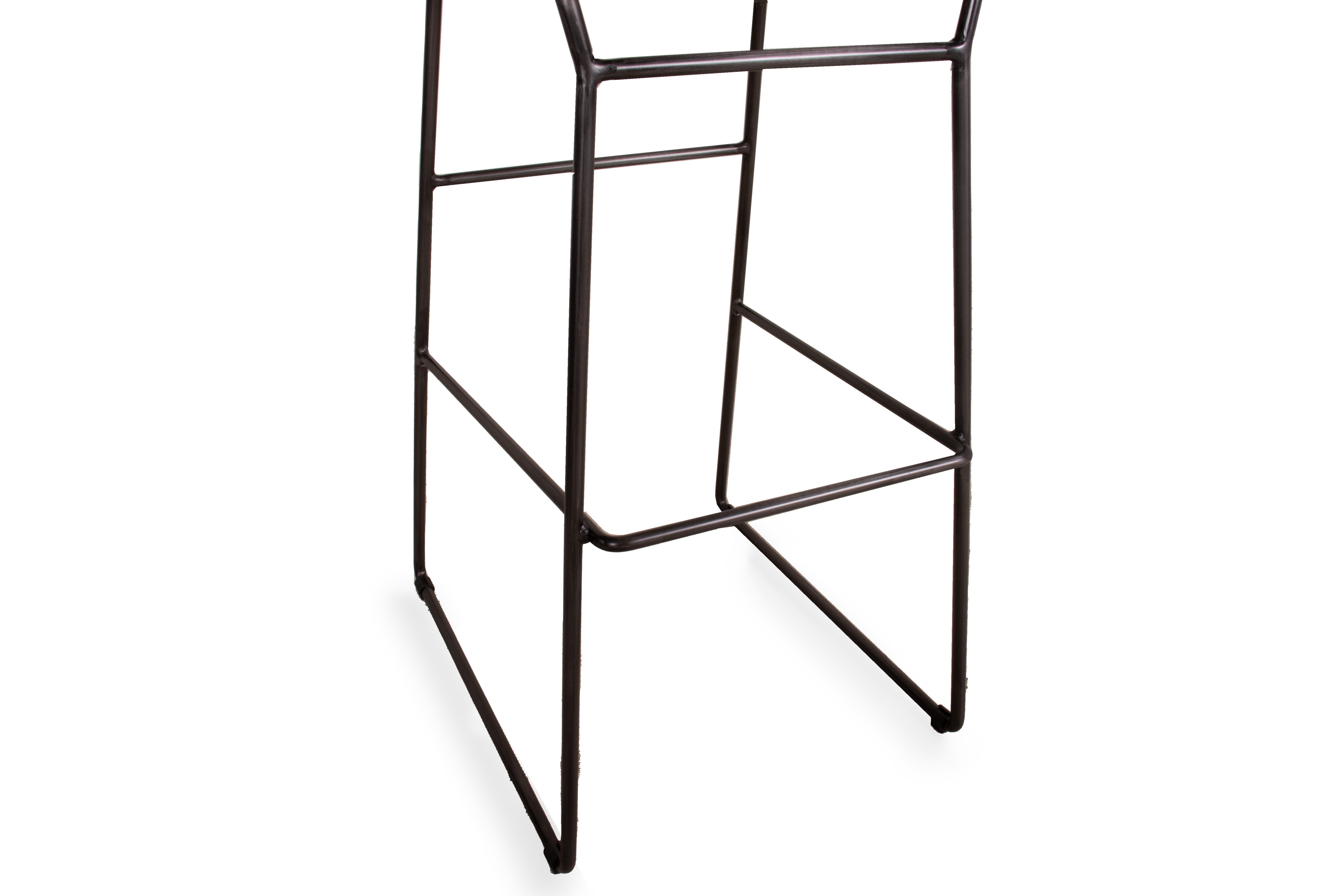 Modern Bar Chair in Channeled Leather with Steel Base
