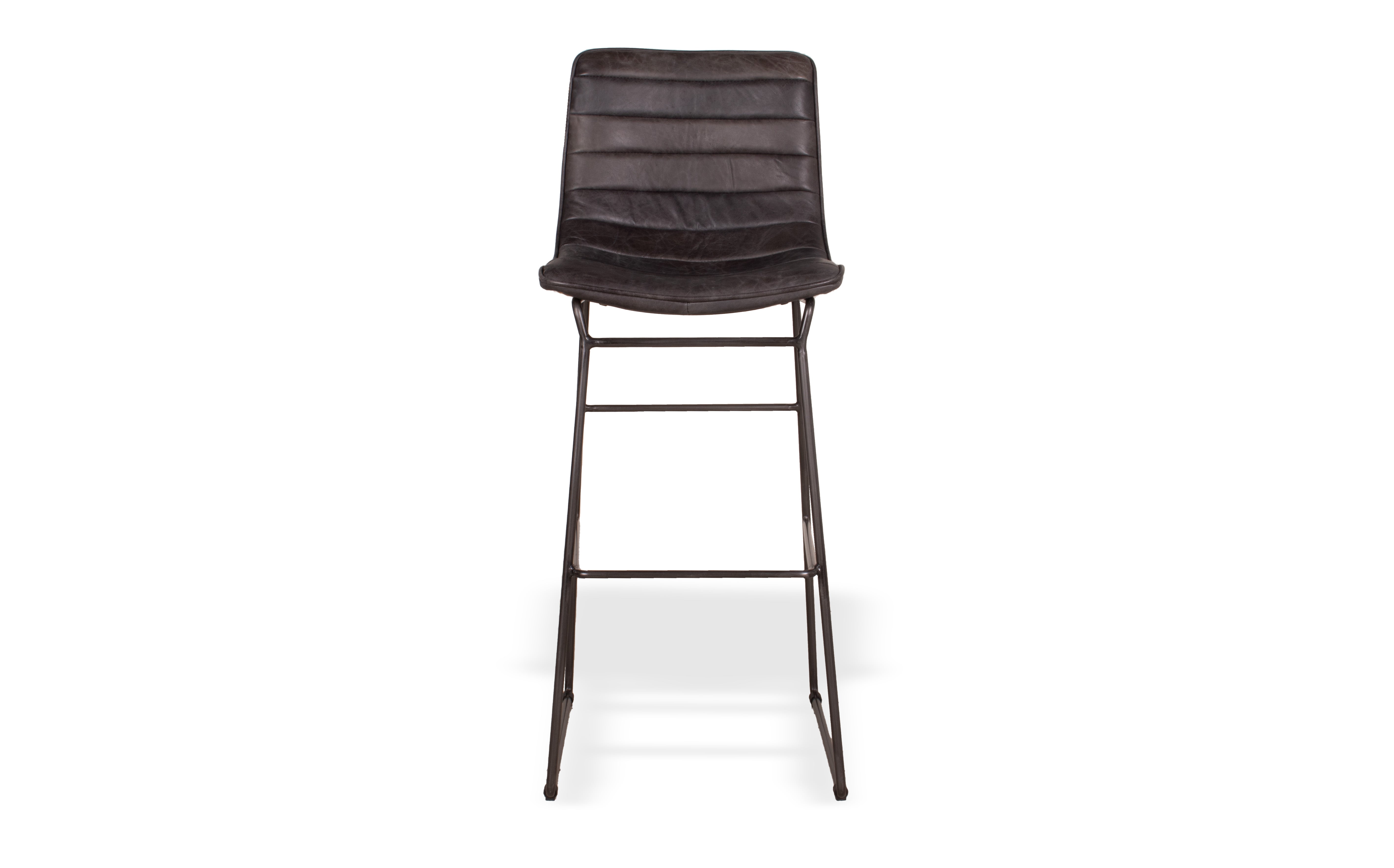 Modern Bar Chair in Channeled Leather with Steel Base