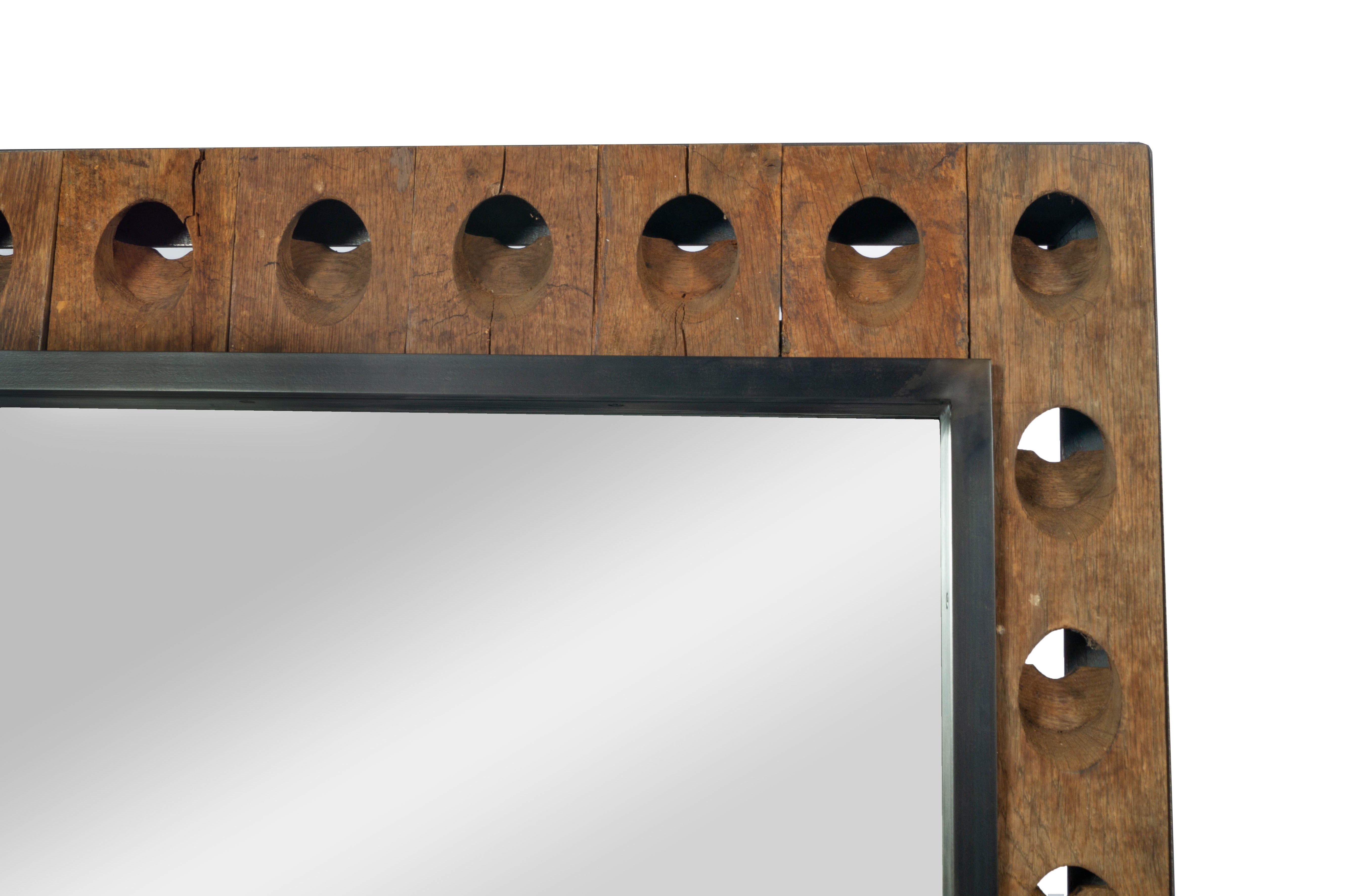 Mirror with Frame Made from Vintage French Champagne Rack