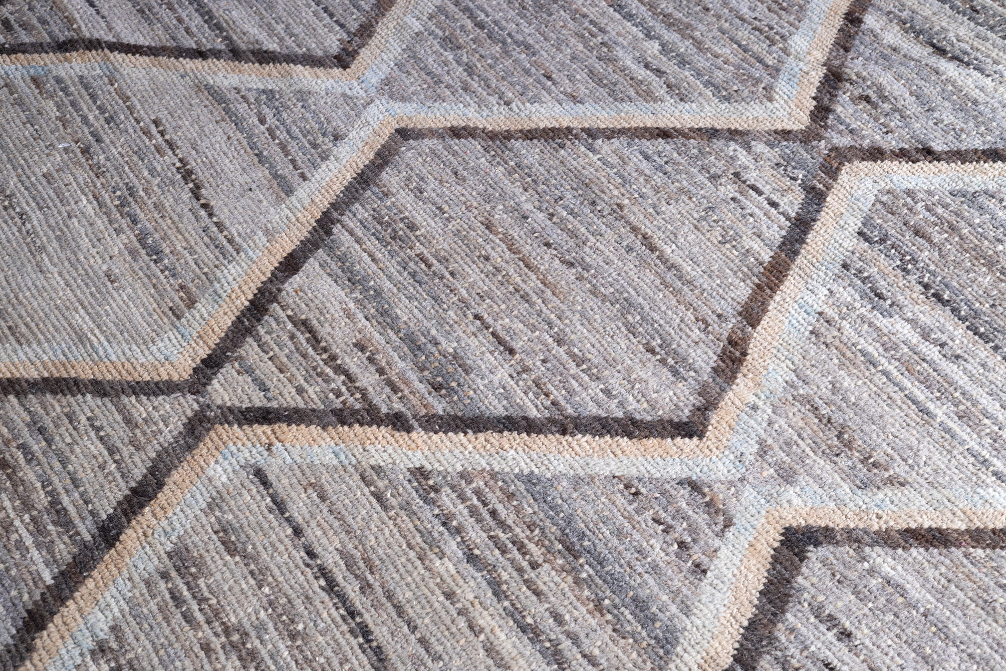 Turkish Wool Rug In Blue Neutral Geometric Pattern