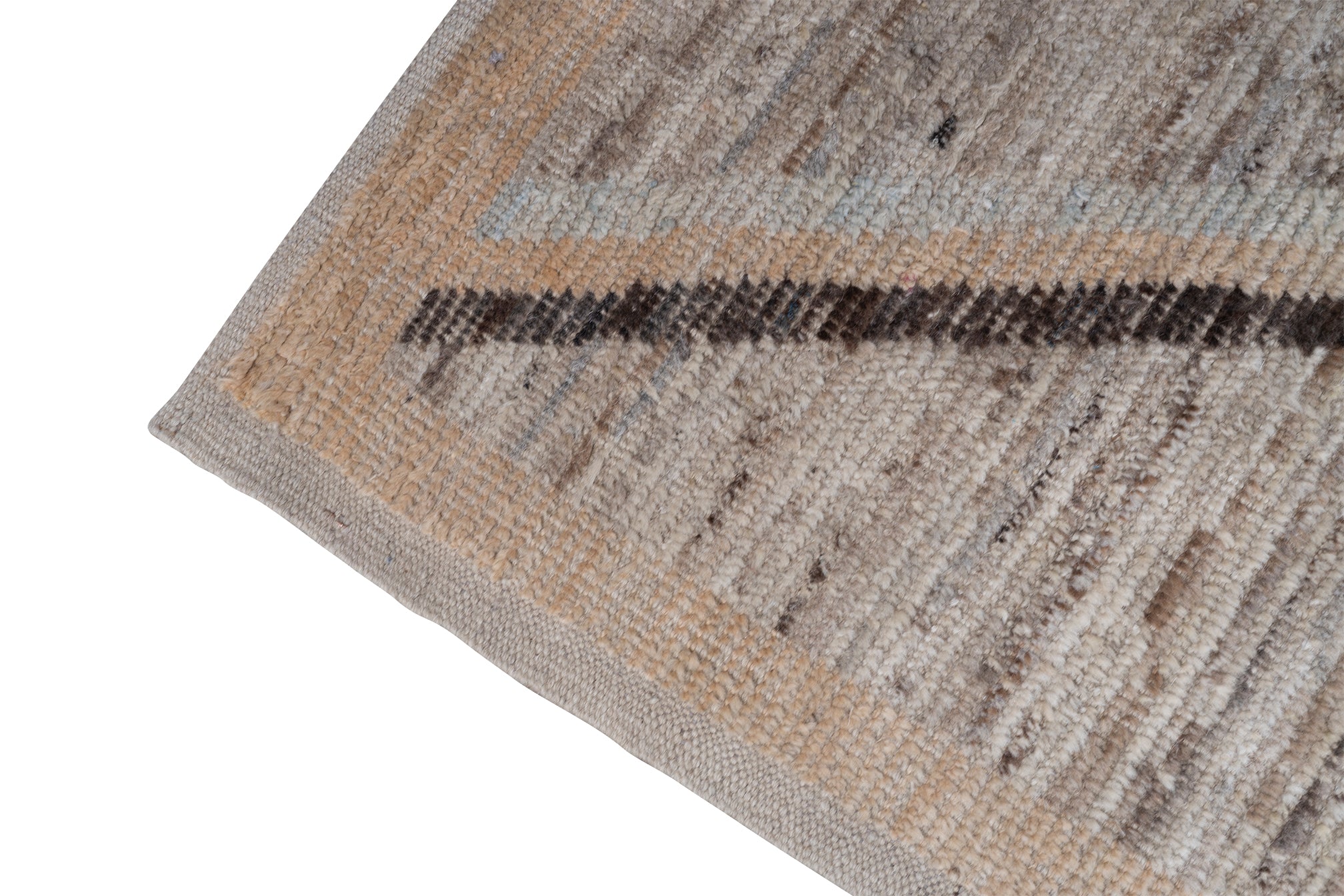 Turkish Wool Rug In Blue Neutral Geometric Pattern