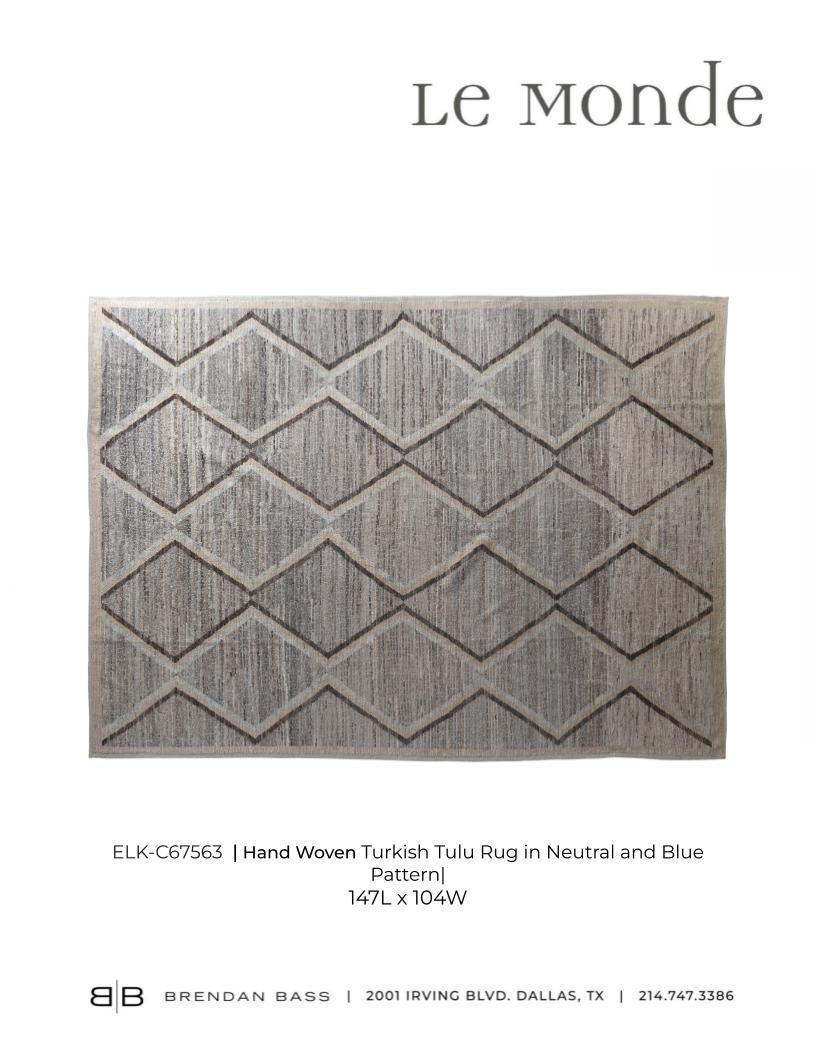 Turkish Wool Rug In Blue Neutral Geometric Pattern