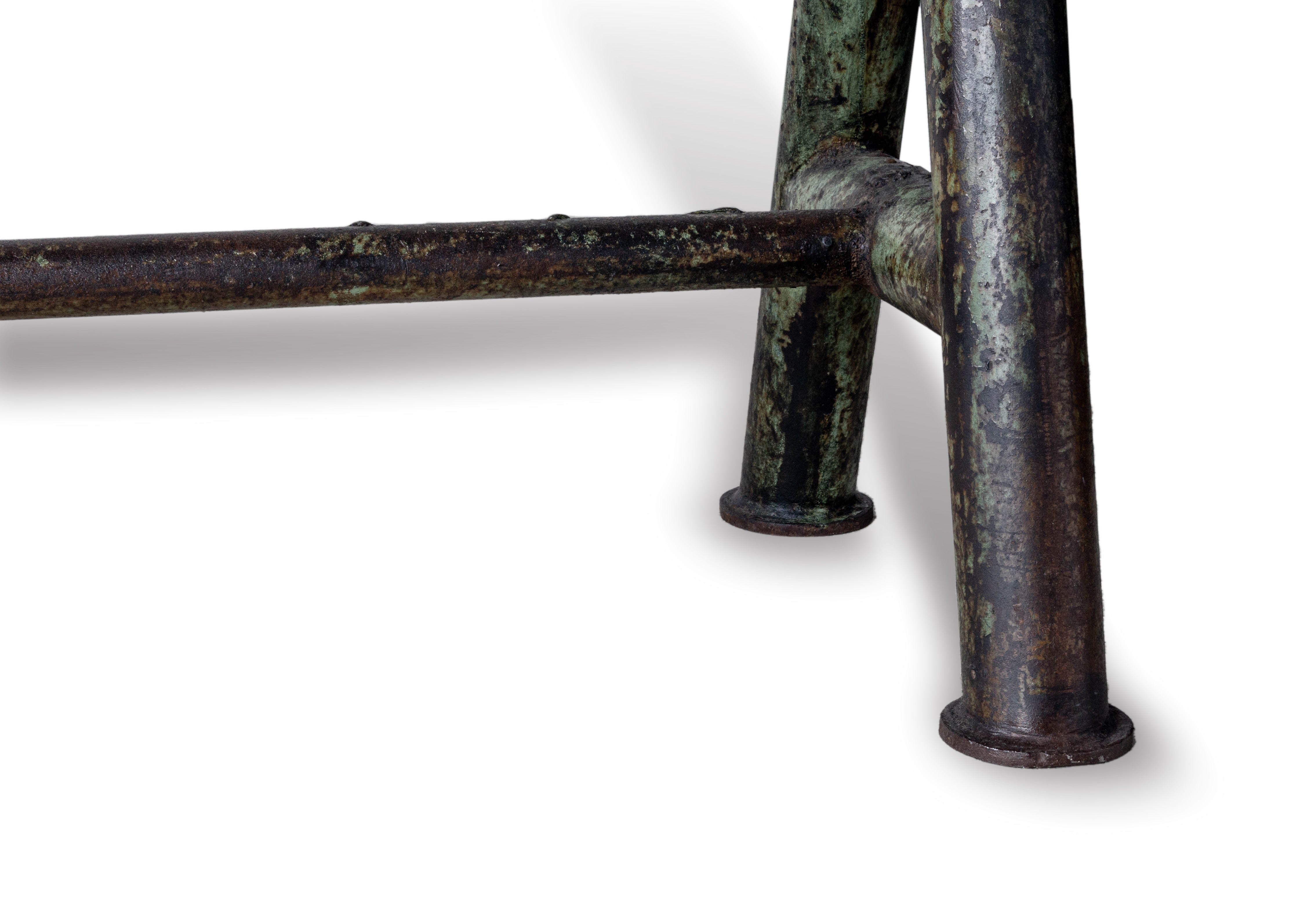 Vintage Cast Iron Craftsman's Sawhorse with Heavily Weathered Limestone Top