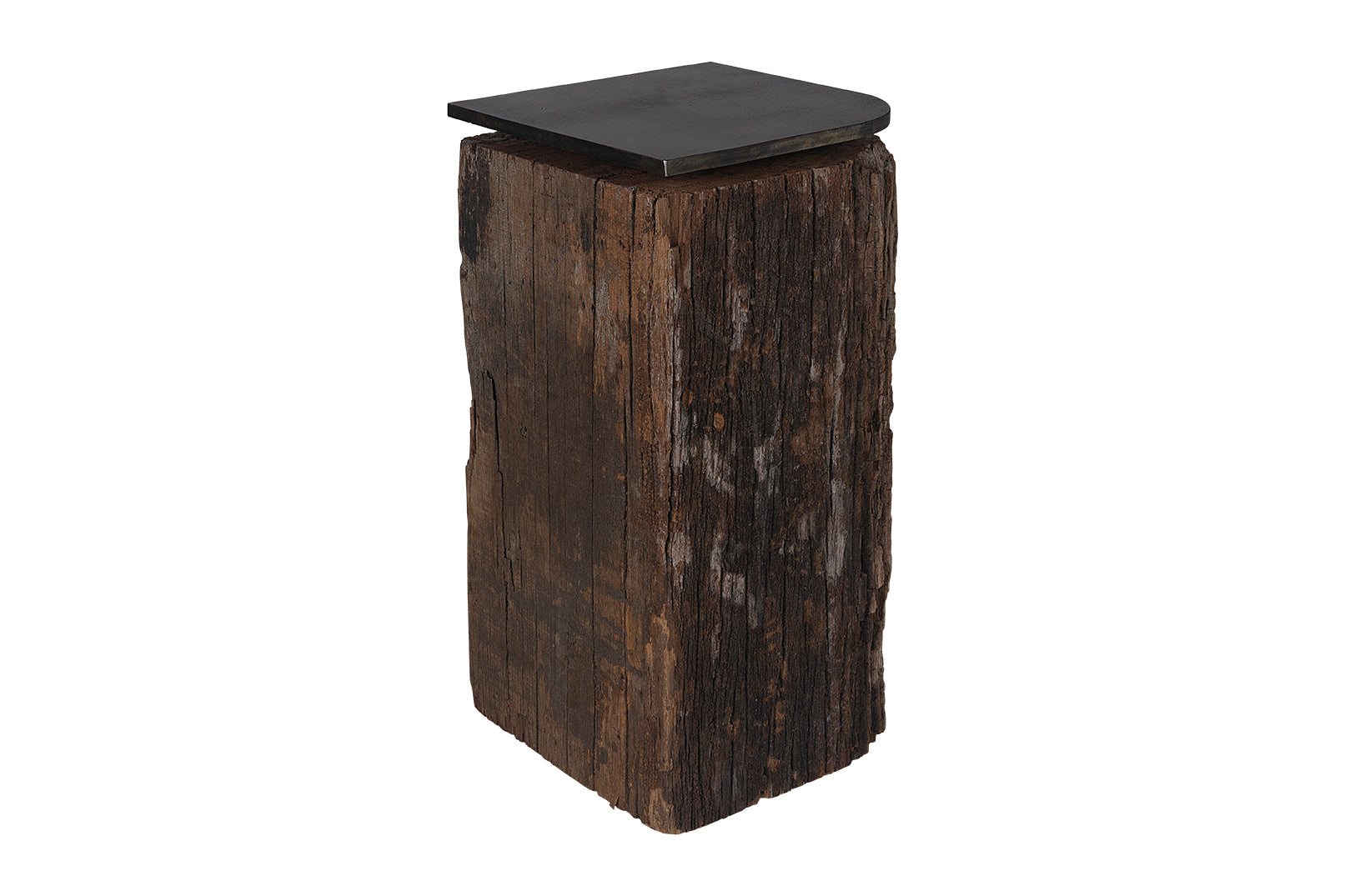 Vintage Dutch Canal Post with Patinated Steel Top Side Table