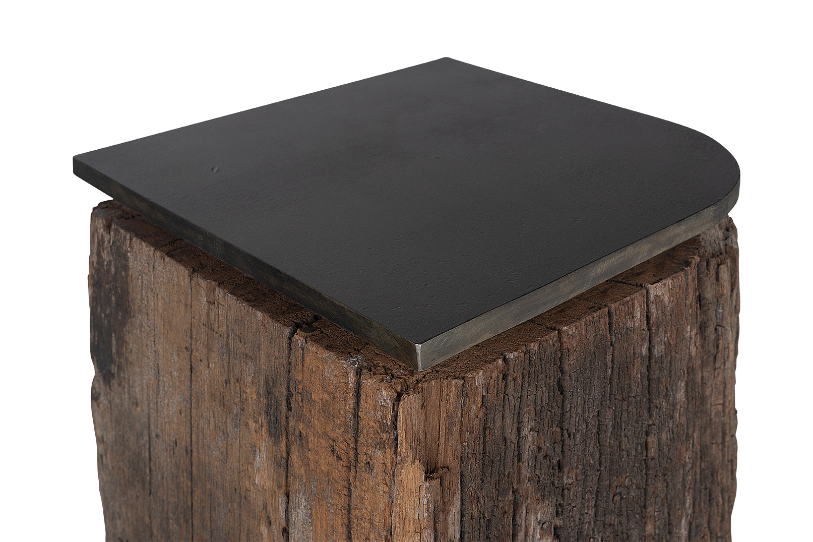 Vintage Dutch Canal Post with Patinated Steel Top Side Table