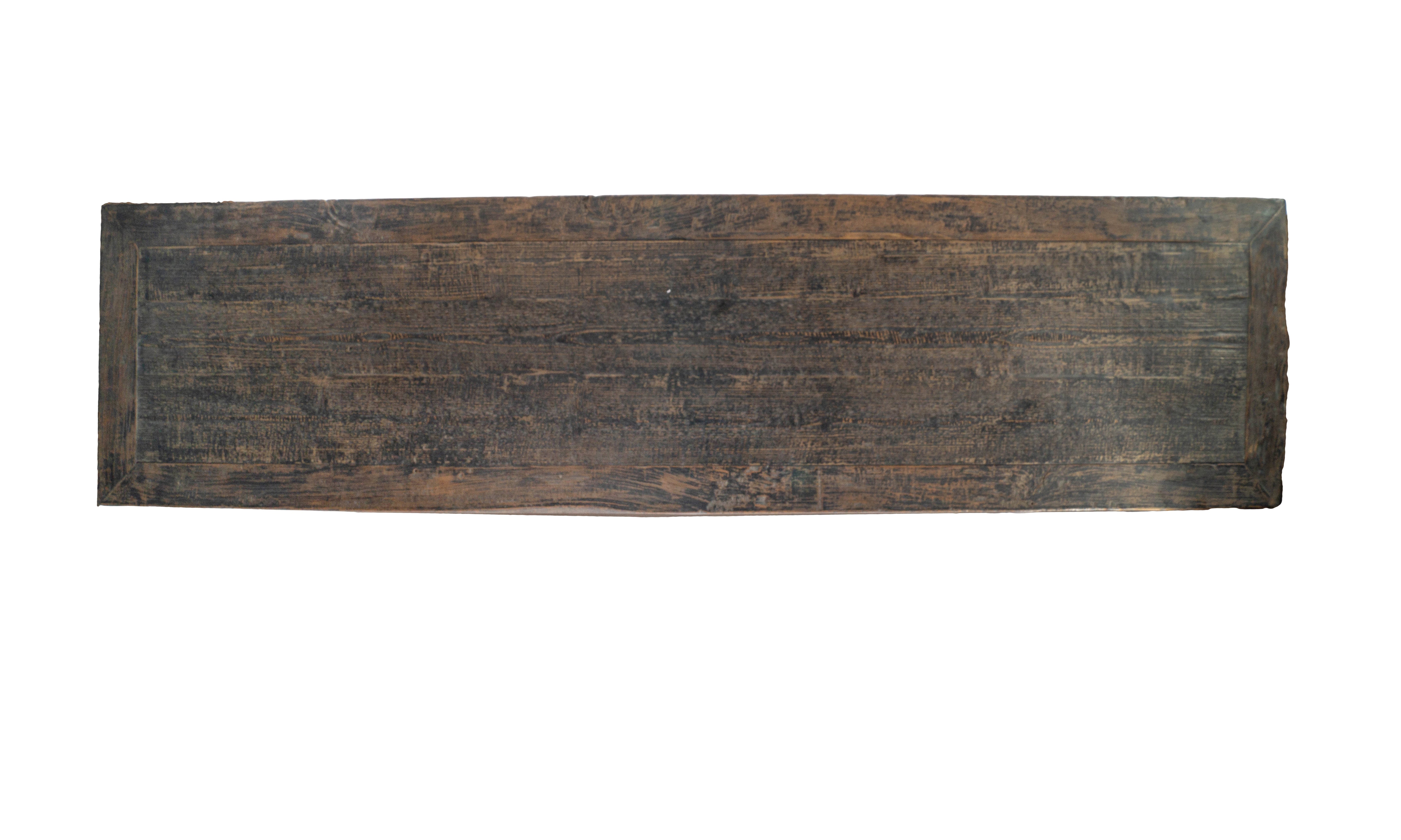 Modern Console with Reclaimed Elm Top in Original Paint Patina on Steel Base