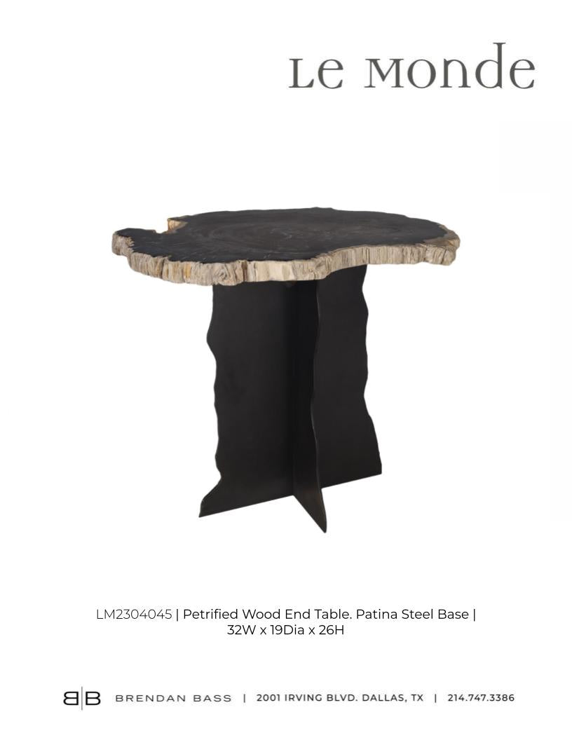 Petrified Wood Top on Free-Hand Ebonized Steel Base End Table