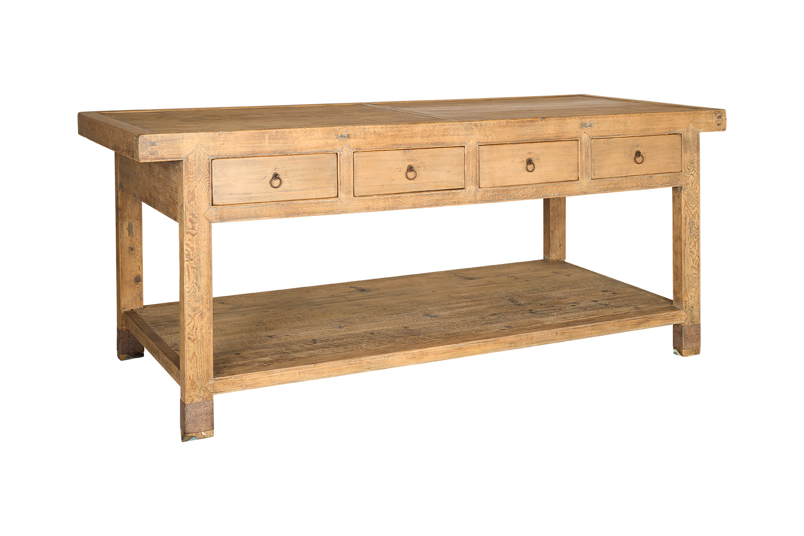 Four Drawer Open Base Serving Table in Bleached Elm