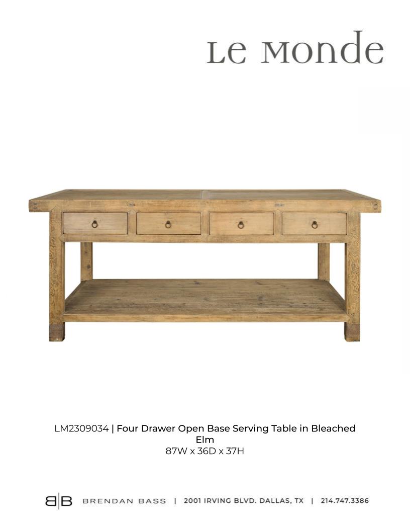 Four Drawer Open Base Serving Table in Bleached Elm