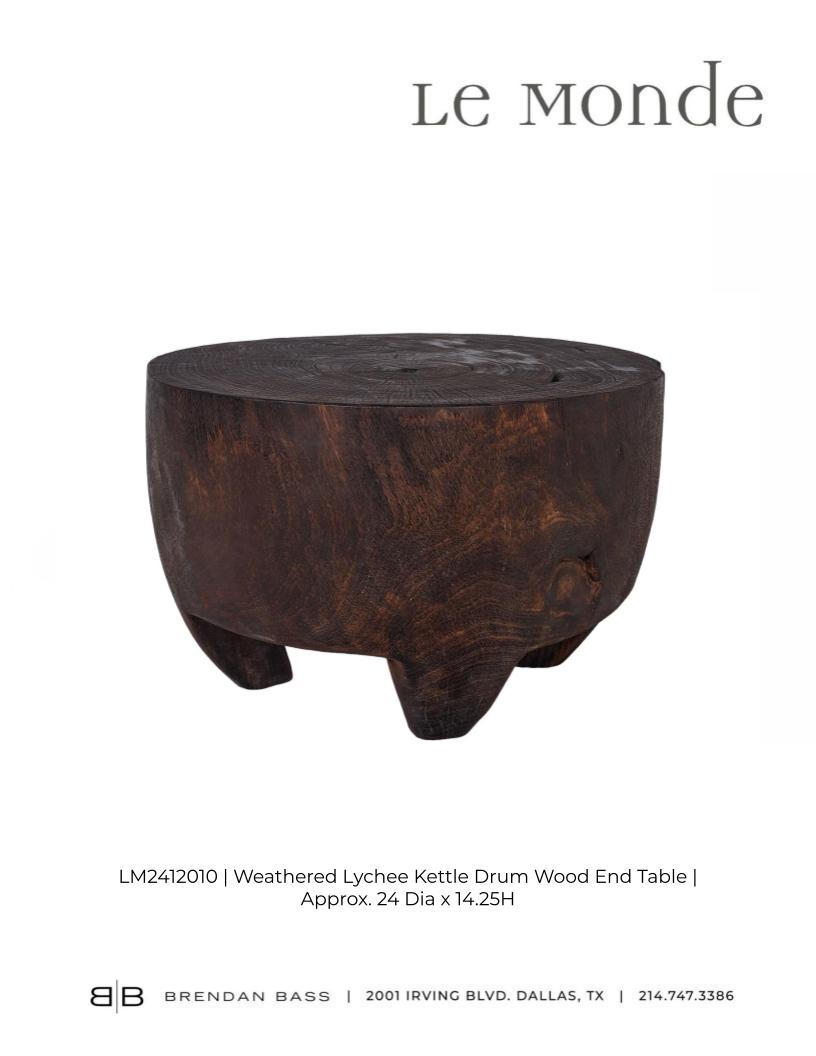 Weathered Lychee Kettle Drum Wood End Table