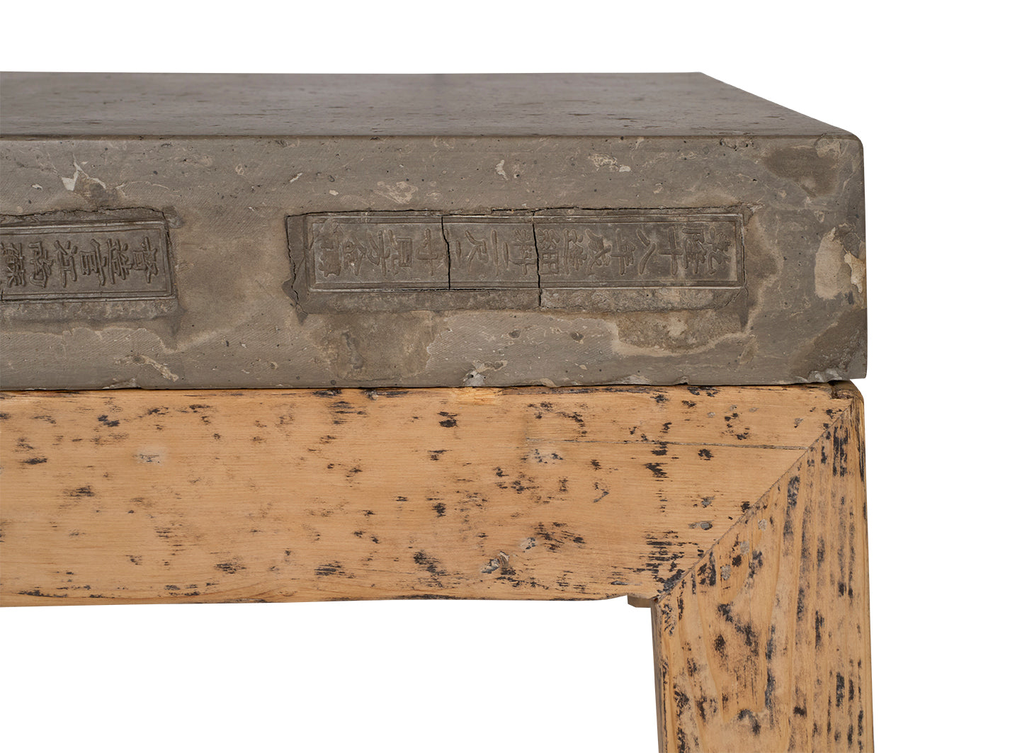 South Asia Architectural Stone Top Wood Base Coffee Table