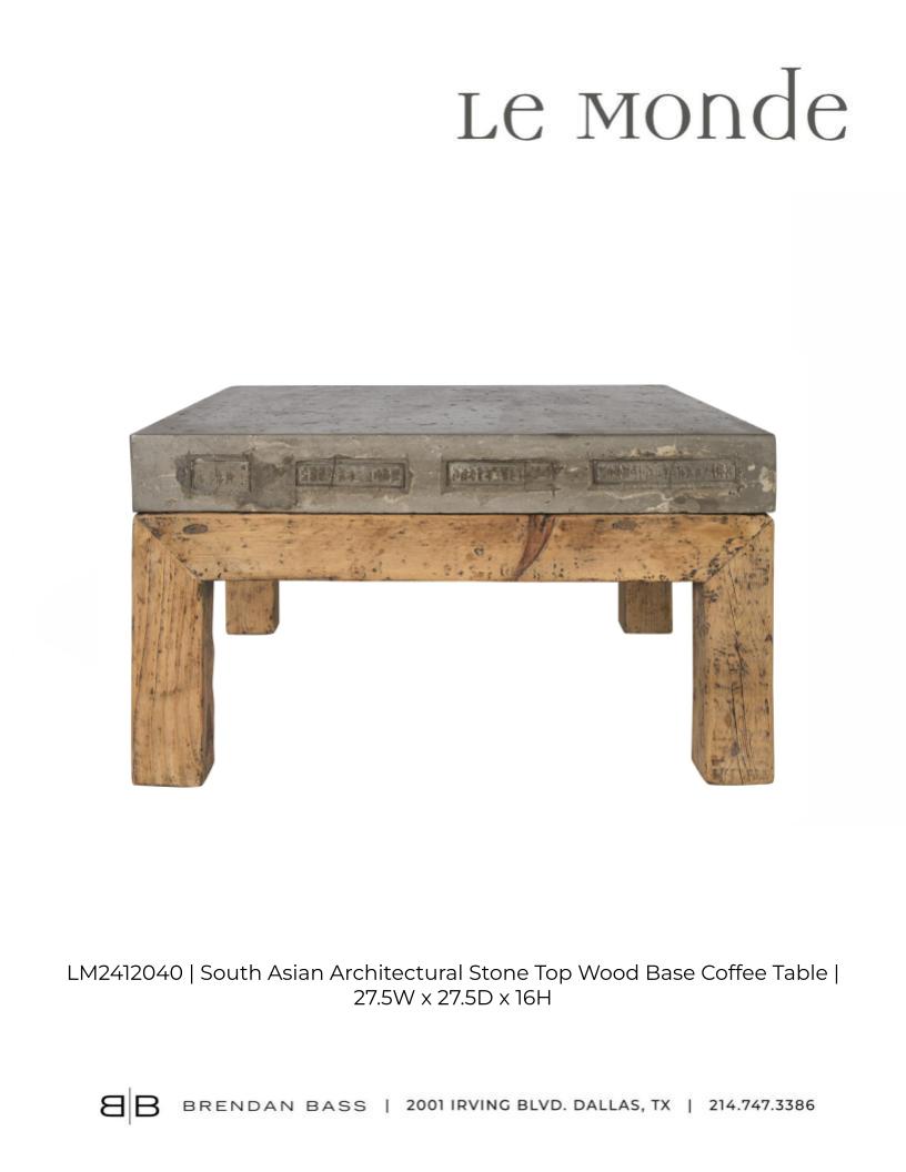 South Asia Architectural Stone Top Wood Base Coffee Table