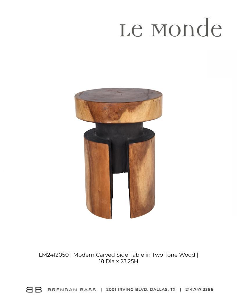 Modern Carved Side Table in Two Tone Wood