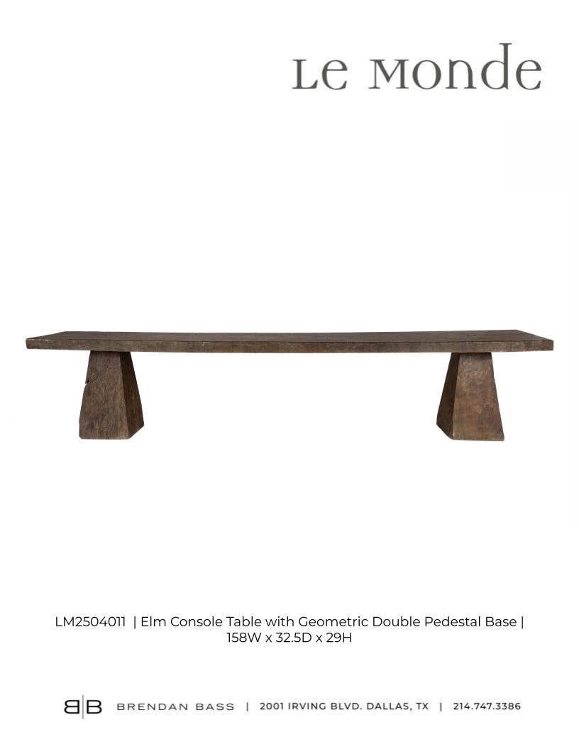 Elm Console Table with Geometric Double Pedestal Base