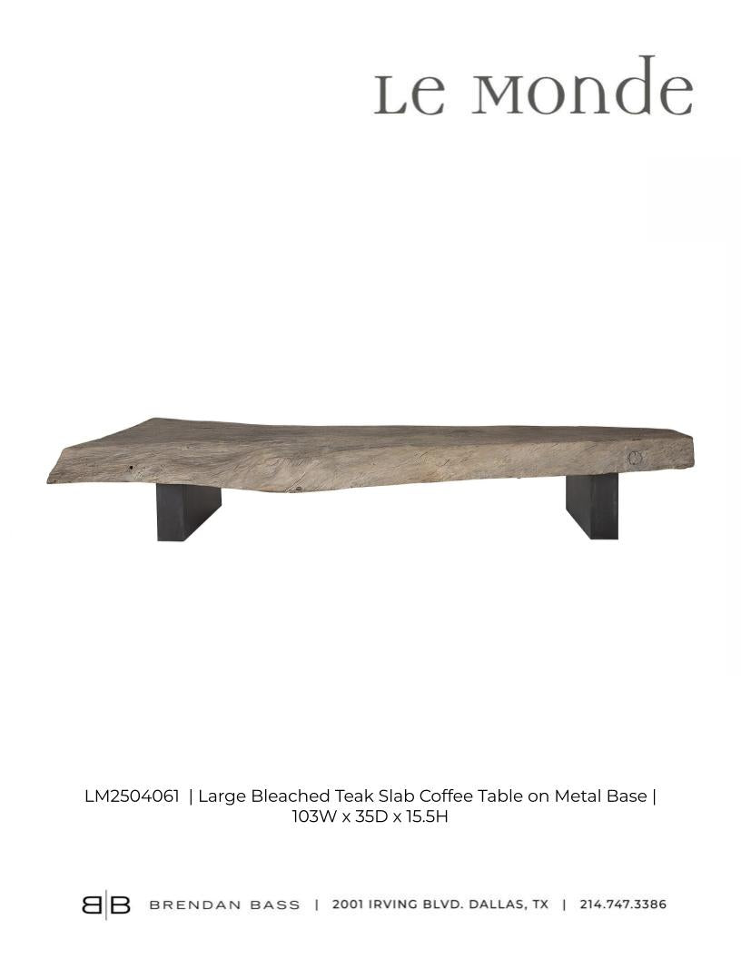 Teak Coffee Table on Metal Base in Bleached Finish