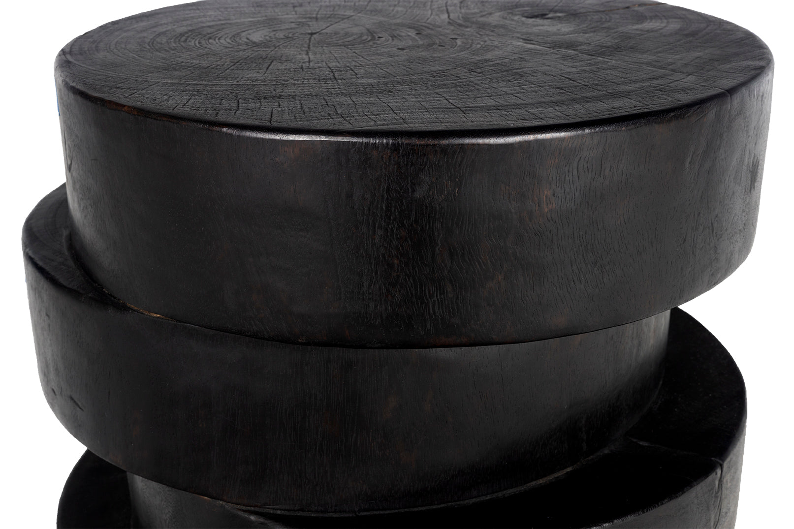 Ebonized Lychee Wood Stacked Design Side Table