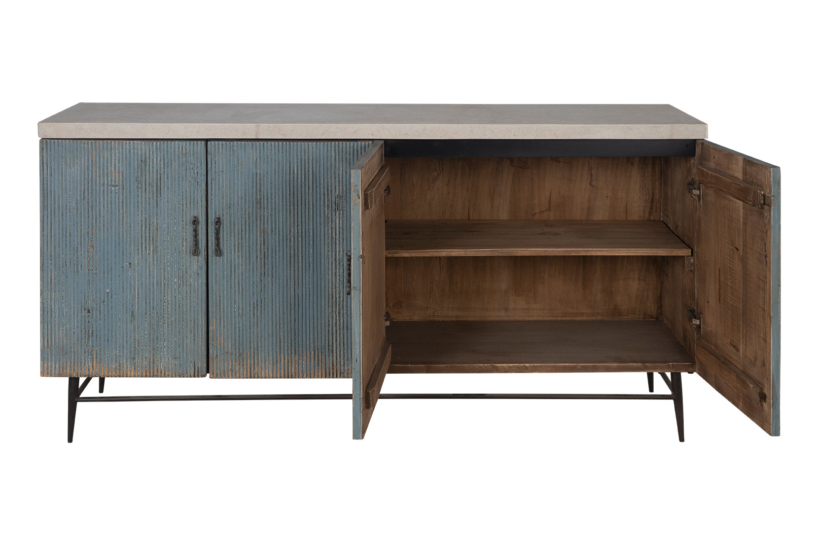 Four Door Reeded Server in Original Paint Patina with Limestone Top