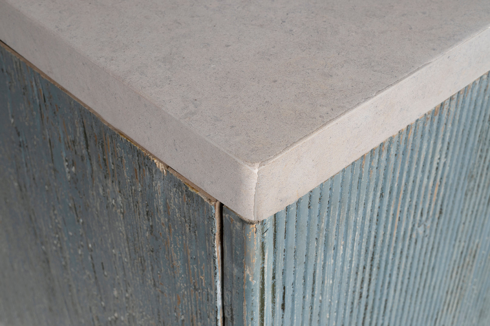 Four Door Reeded Server in Original Paint Patina with Limestone Top