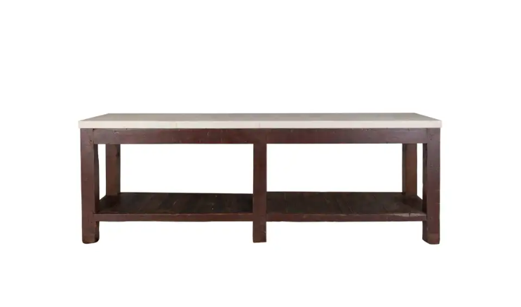 Vintage French Workshop Console with Weathered Lime Stone Top