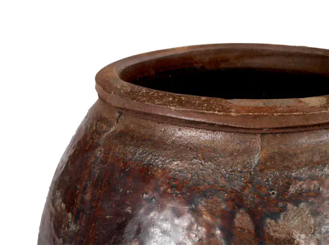 Glazed Terra Cotta Jar with Scored Texture
