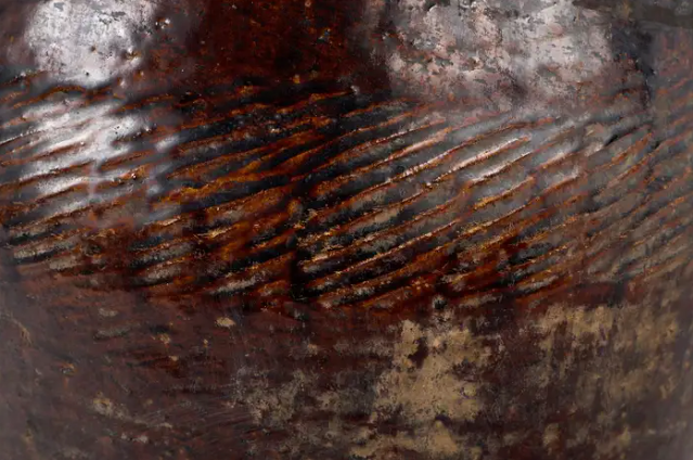 Glazed Terra Cotta Jar with Scored Texture