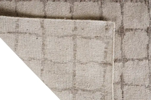 Turkish Tulu Wool Rug in Neutral Grid Pattern