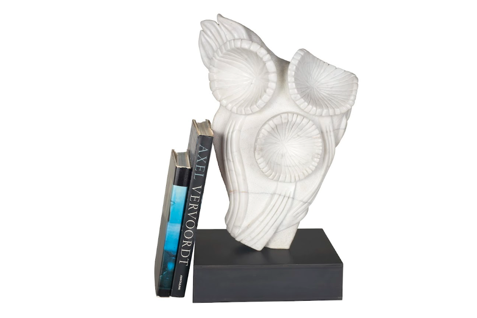 Hand Carved Carrera Marble Bouquet on Oxidized Steel Base