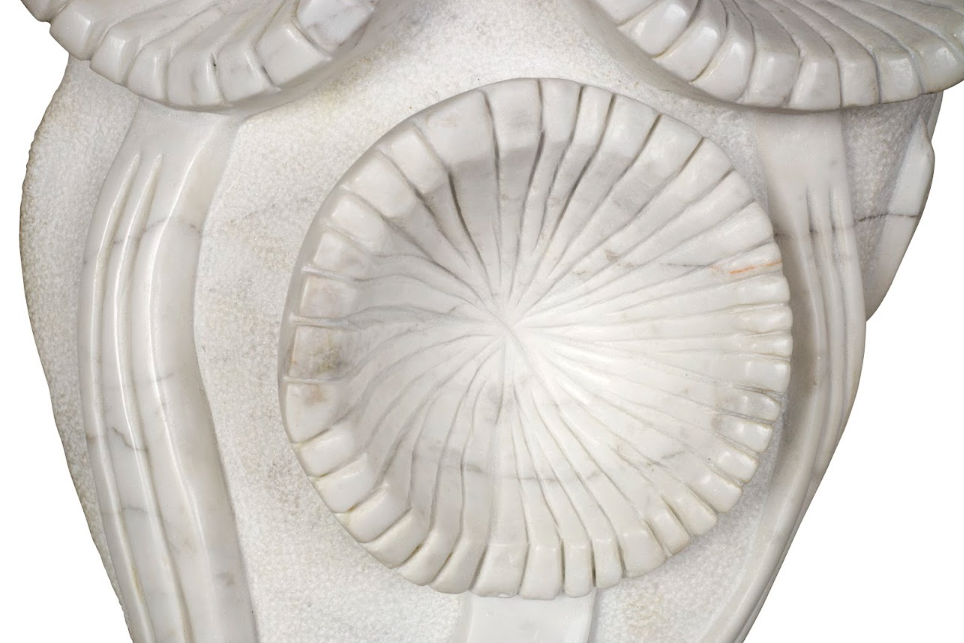 Hand Carved Carrera Marble Bouquet on Oxidized Steel Base