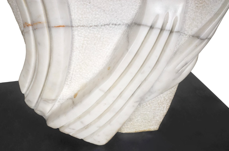Hand Carved Carrera Marble Bouquet on Oxidized Steel Base