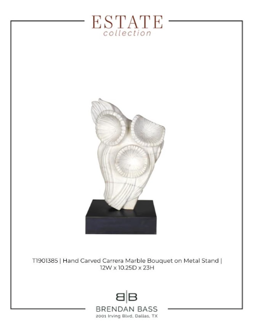 Hand Carved Carrera Marble Bouquet on Oxidized Steel Base