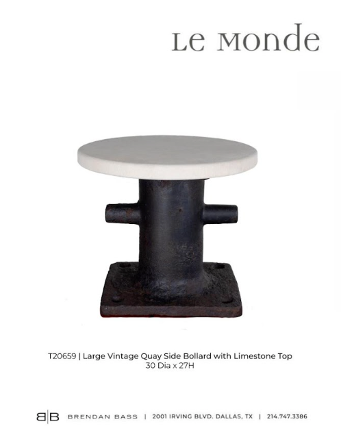 Large Vintage Quay Side Bollard with Limestone Top