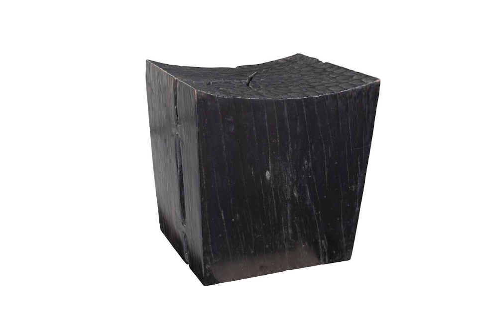 Ebonized Carved Wood Side Table with Butterfly Inlay and Cats Tonge Detail Top