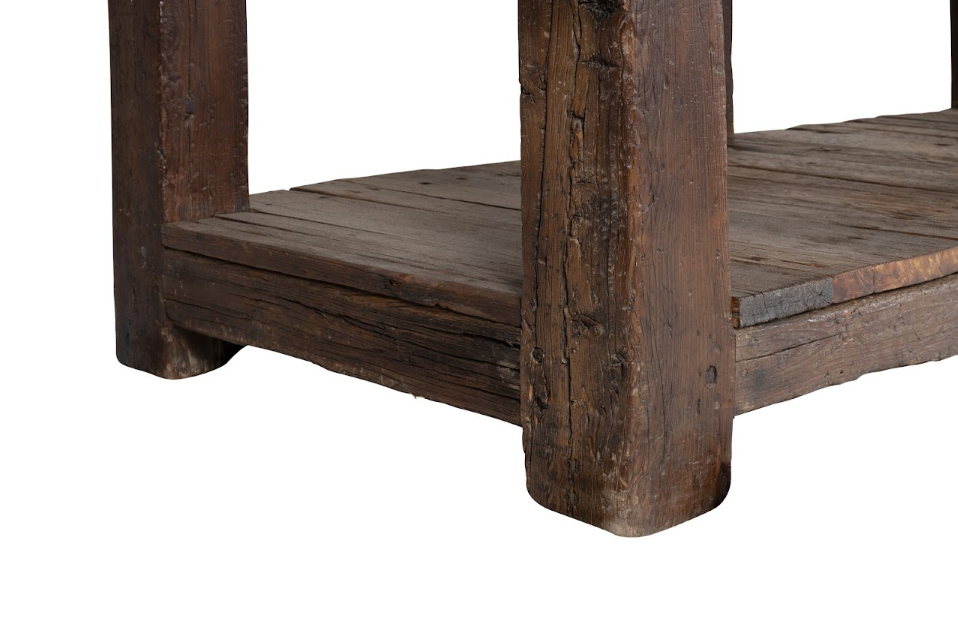 Vintage Industrial Tradesman Table with Limestone Top