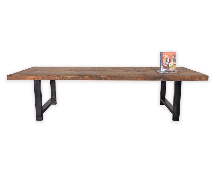 Reclaimed Elm Top on Ebonized Steel Base Dining Table