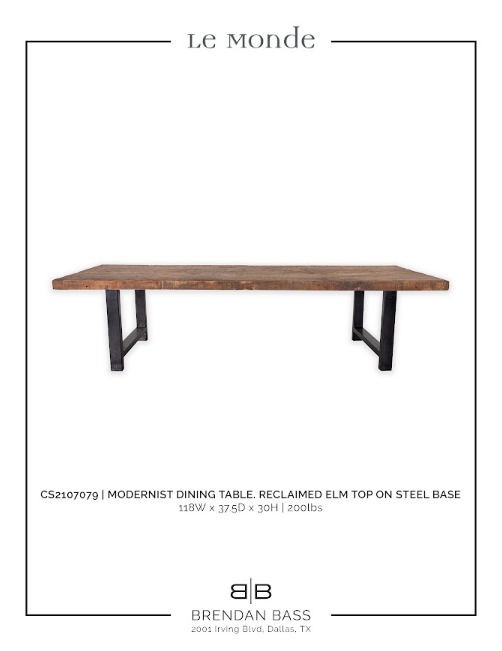 Reclaimed Elm Top on Ebonized Steel Base Dining Table
