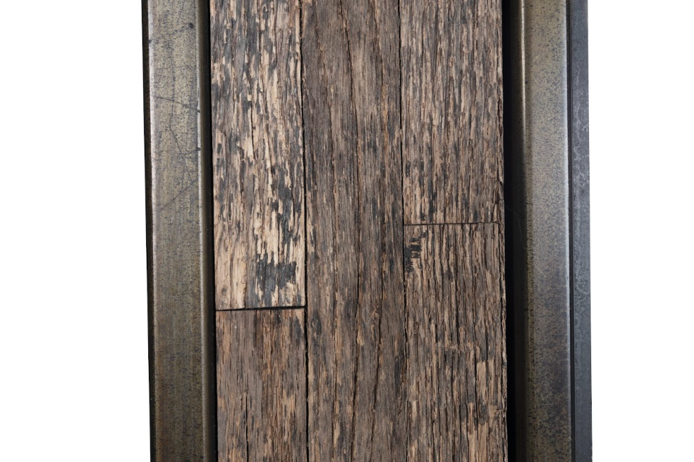 Square Metal Frame Mirror with Wood Panel Inlay