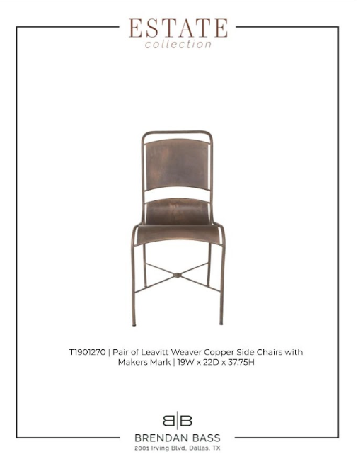 Pair of Leavitt Weaver Copper Side Chairs with Makers Mark