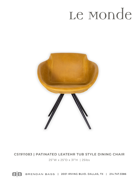 Patinated Leather Club Dining Chair, Mustard