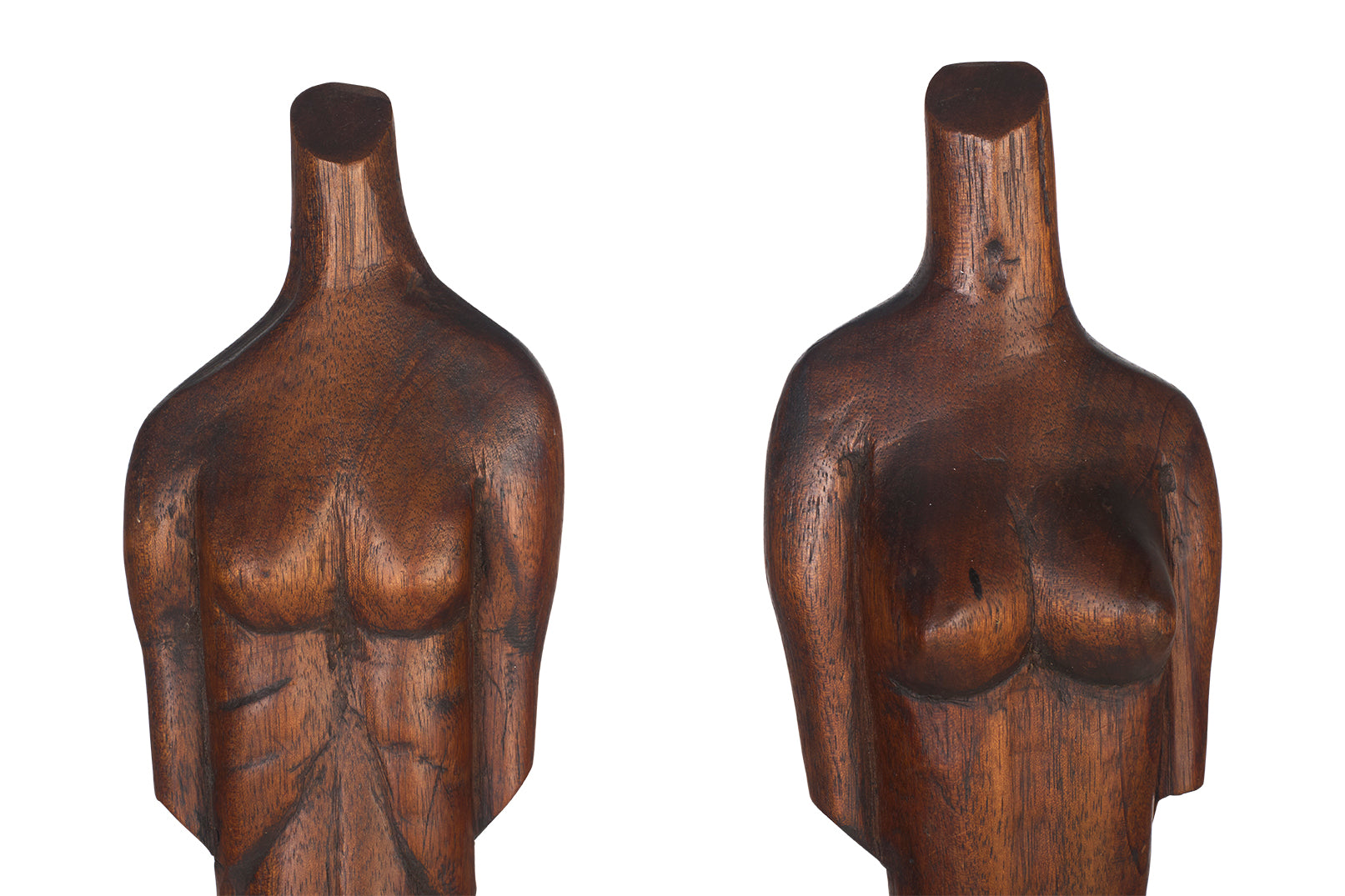 Pair of Carved Wooden Torso of a Female and Male