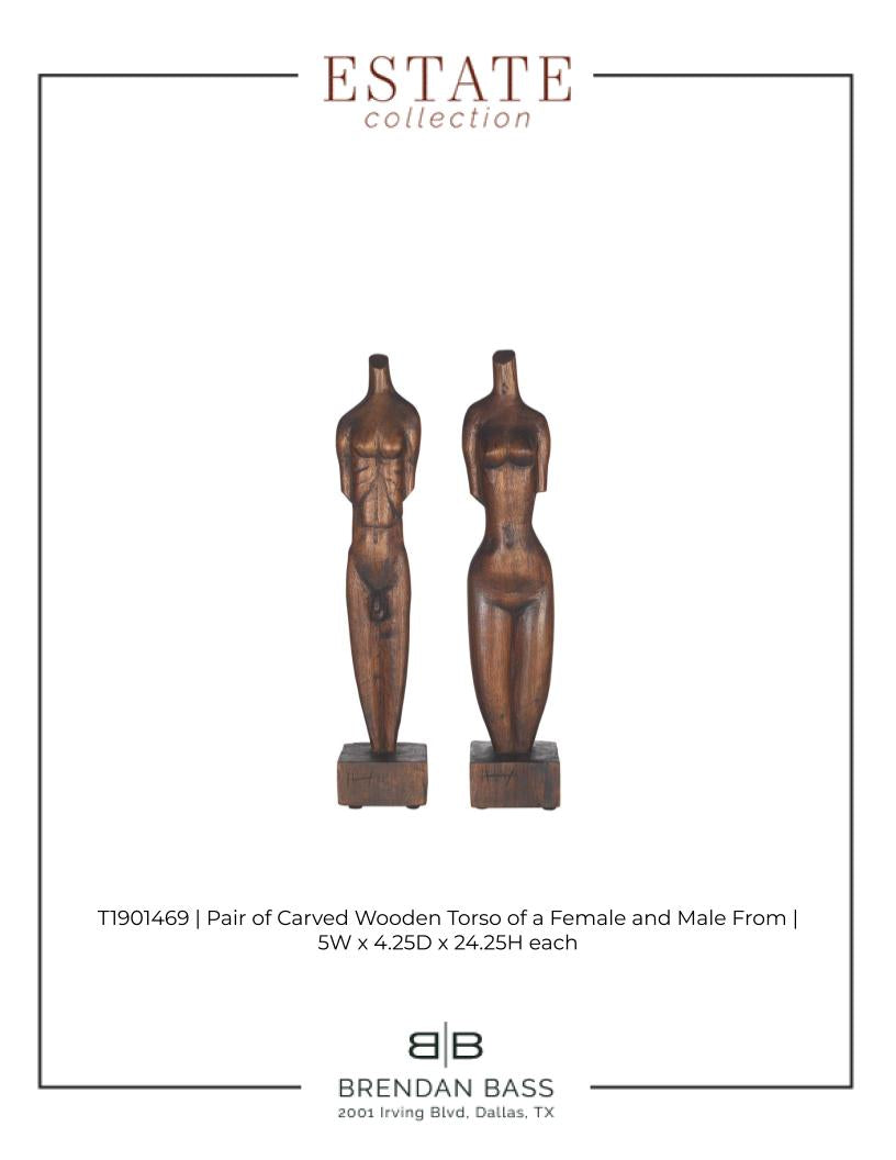 Pair of Carved Wooden Torso of a Female and Male