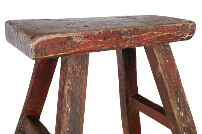 Primitive Red Stool with Slash Marks