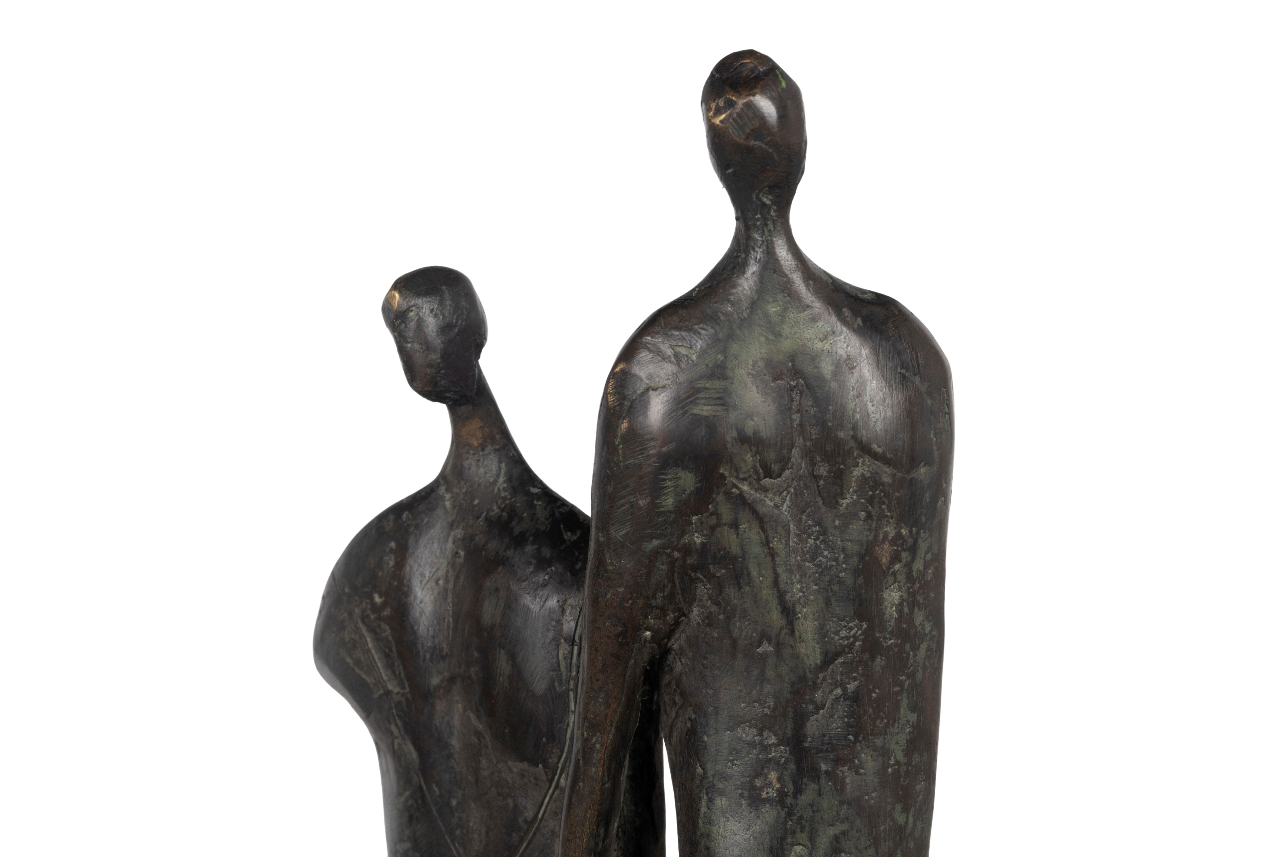 Modernist Patinated Bronze Sculpture of Couple