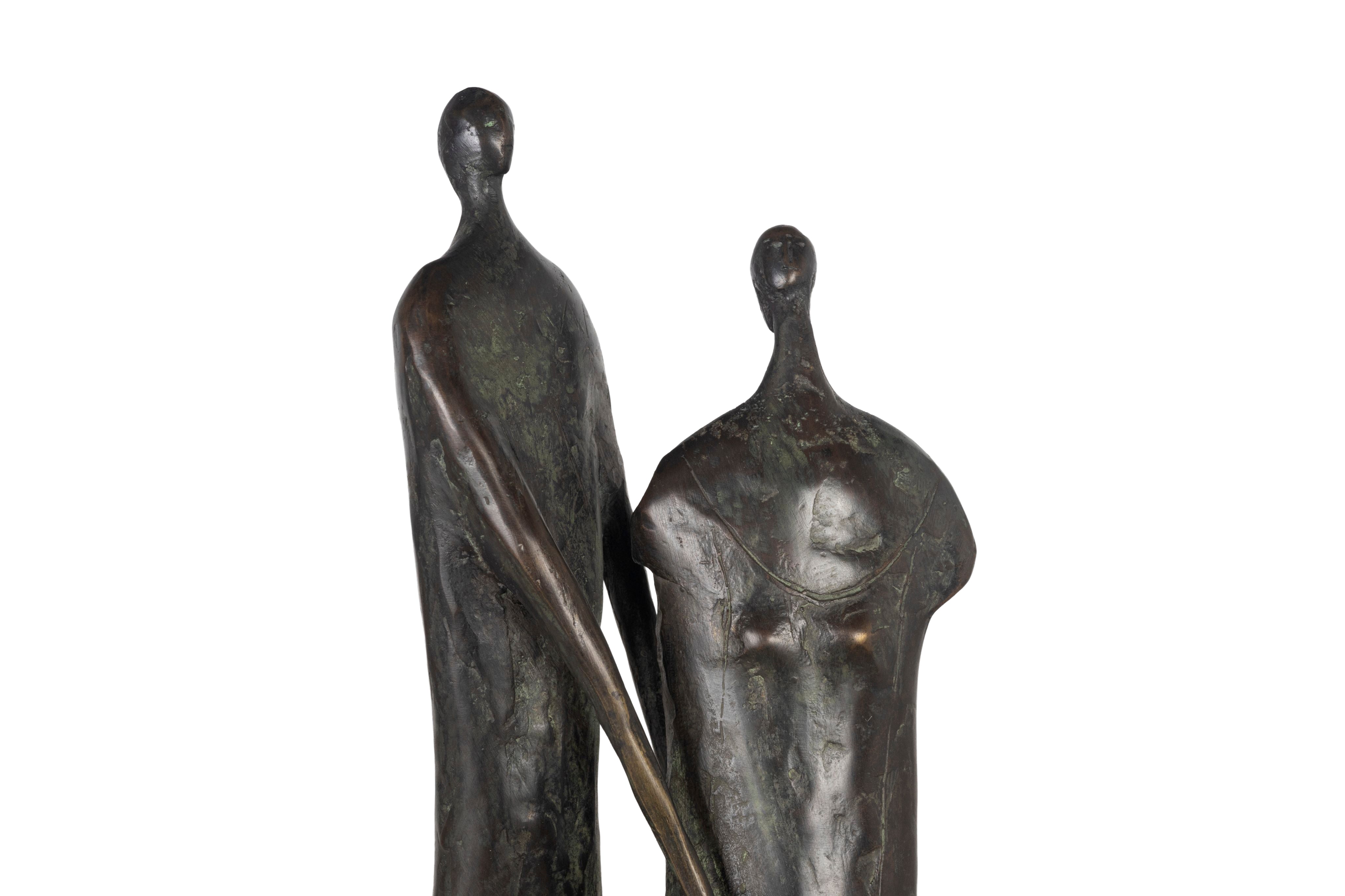 Modernist Patinated Bronze Sculpture of Couple
