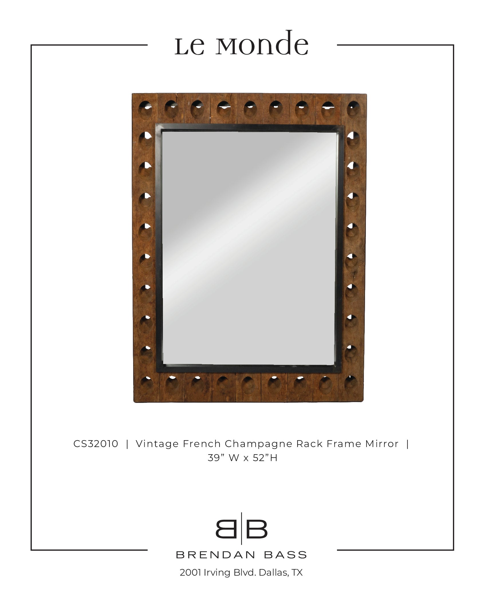 Mirror with Frame Made from Vintage French Champagne Rack