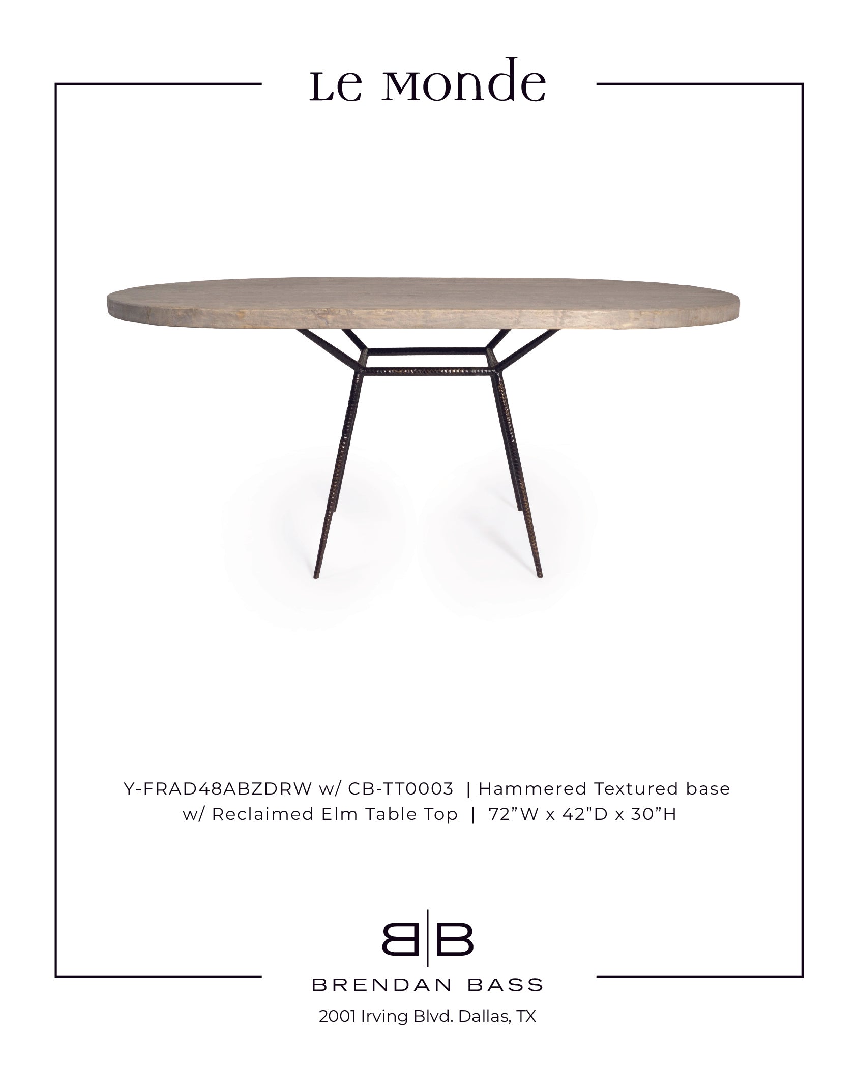 Mid Century Hammered Textured base with Reclaimed Elm Table Top