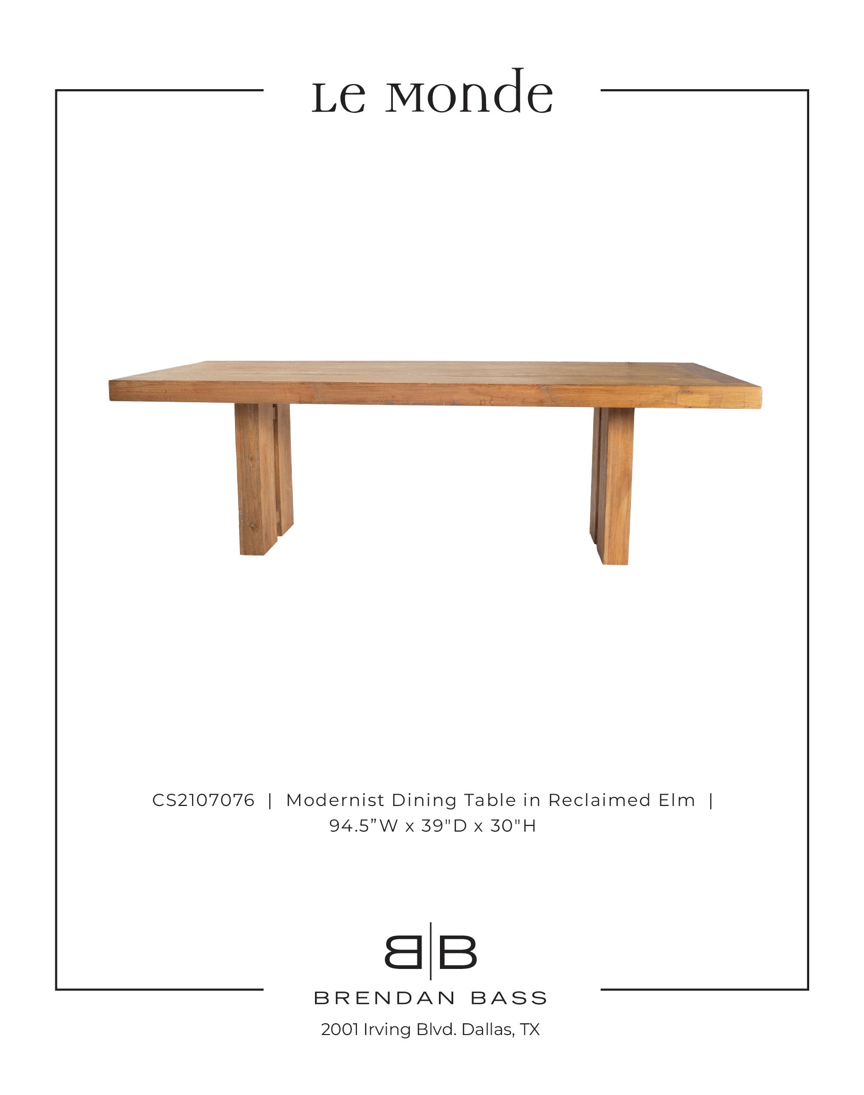 Modernist Dining Table in Reclaimed Elm