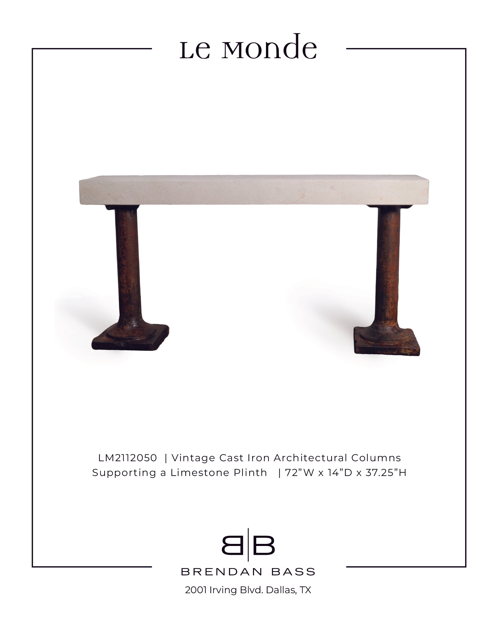 Vintage Cast Iron Architectural Columns Supporting a Limestone Top